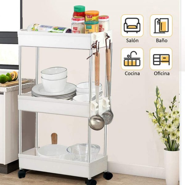 CARRITO ORGANIZADOR DE 3 NIVELES CON ASA Y BANDEJA PLASTICA - Imagen 3