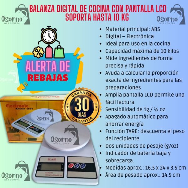 BALANZA DIGITAL GRAMERA DE 10 KG - Imagen 4