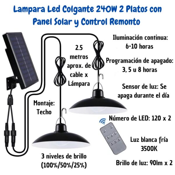 LAMPARA CON PANEL SOLAR DOBLE - Imagen 3