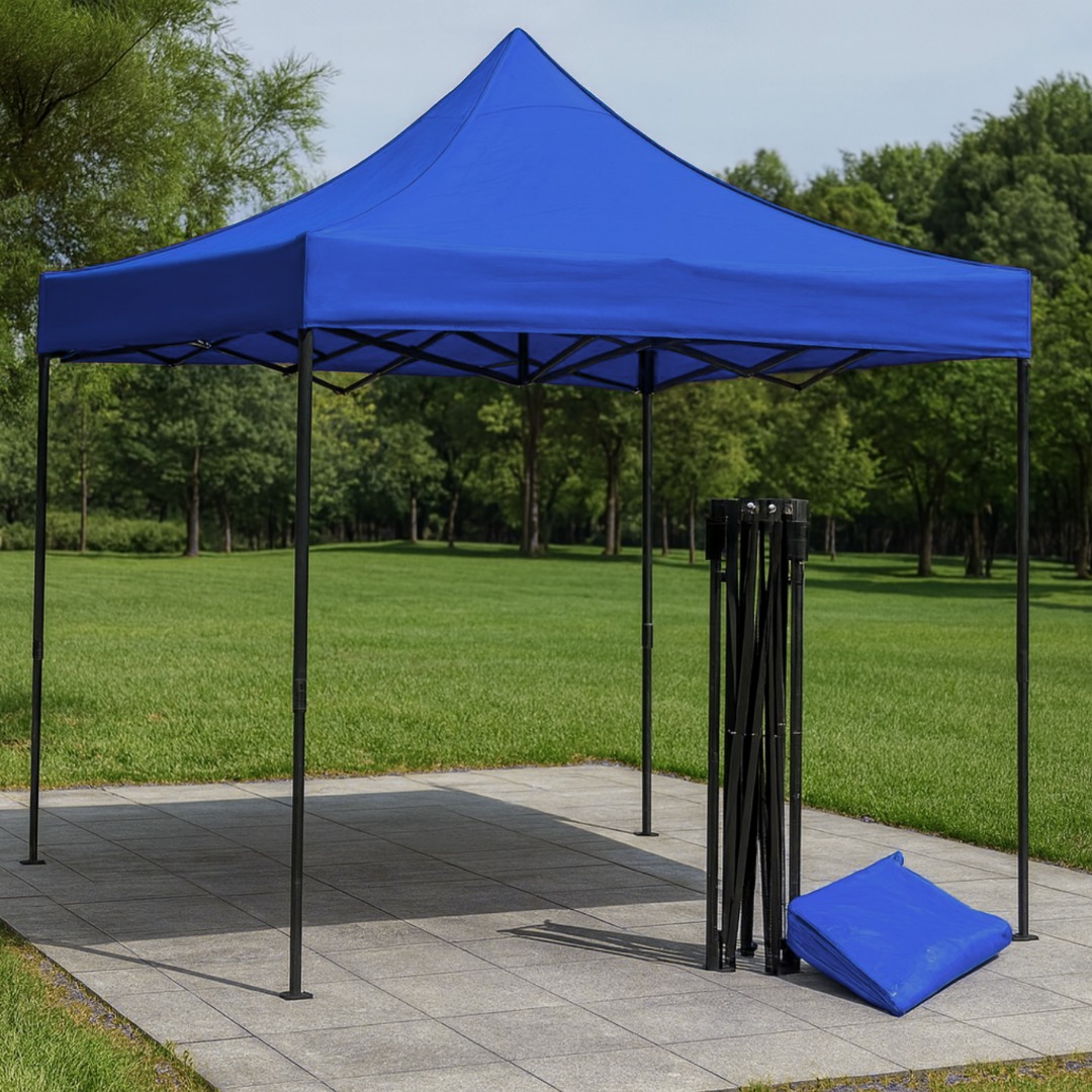 TOLDO PLEGABLE 3X3 CON ESTRUCTURA LONA AZUL