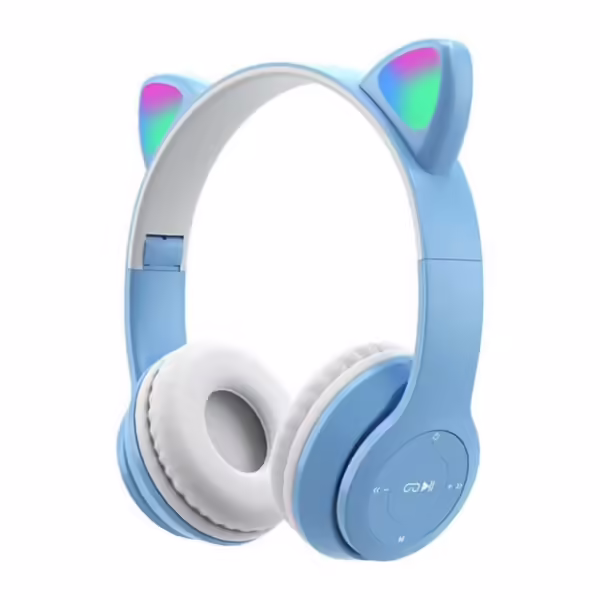 AUDIFONOS CON OREJA DE GATO CELESTE