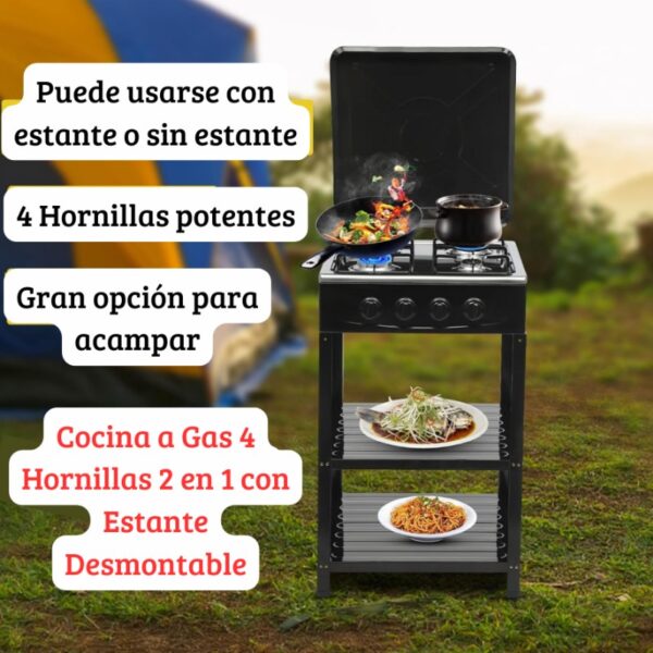 COCINA A GAS 4 HORNILLAS CON ESTANTE - Imagen 2