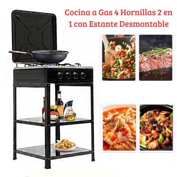 COCINA A GAS 4 HORNILLAS CON ESTANTE