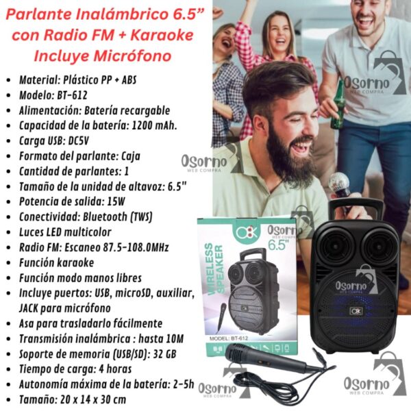 PARLANTE CON MICROFONO BT-612 - Imagen 2