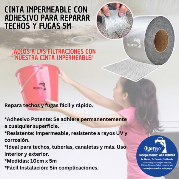 CINTA TAPA GOTERAS DE 10CM DE ANCHO X 5 METROS DE LARGO - Imagen 2