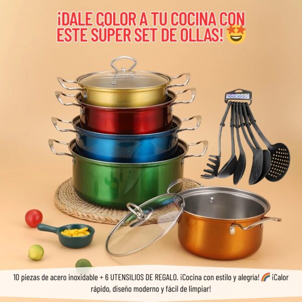 SET DE OLLAS DE COLORES 10 PIEZAS - Imagen 3