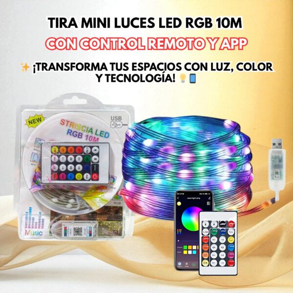 TIRA MINI LUCES LED 10M CON CONTROL REMOTO Y CONTROL POR APP - Imagen 2