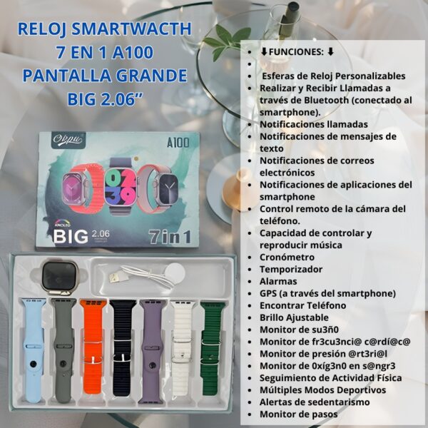 RELOJ SMART WATCH 7 EN 1 A100 - Imagen 2