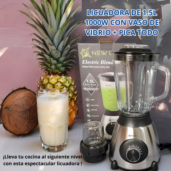 LICUADORA DE 1.5 LITROS 1000W CON VASO DE VIDRIO + PICA TODO - Imagen 2