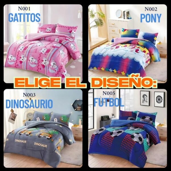 COBERTOR CON CHIPORRO 1 PLAZA Y MEDIA + 1 FUNDA ESTAMPADO PARA NIÑOS