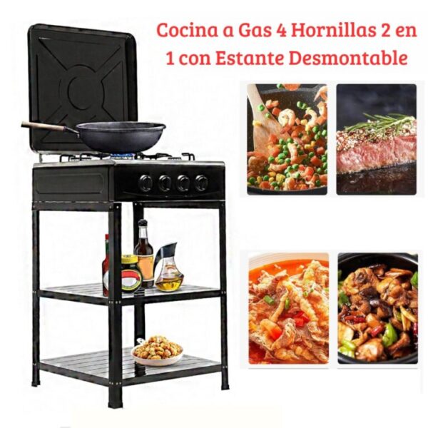 COCINA A GAS 4 HORNILLAS CON ESTANTE