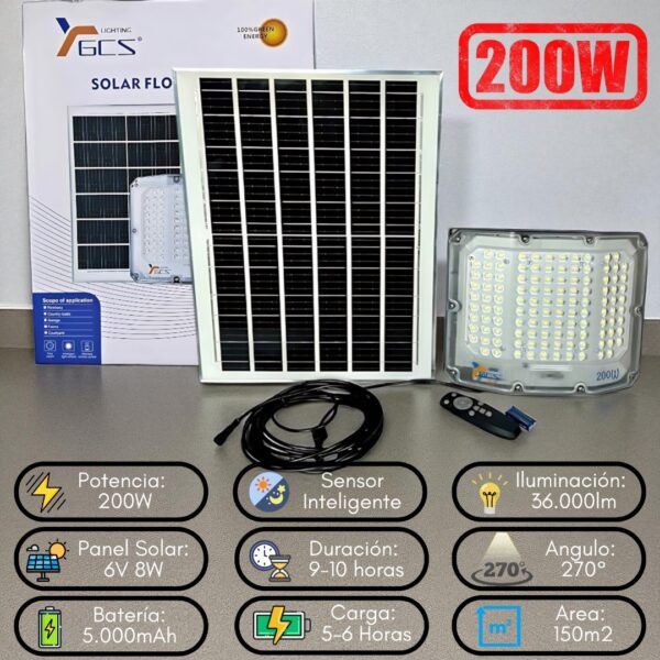 FOCO SOLAR 200W CON PANEL APARTE - Imagen 3