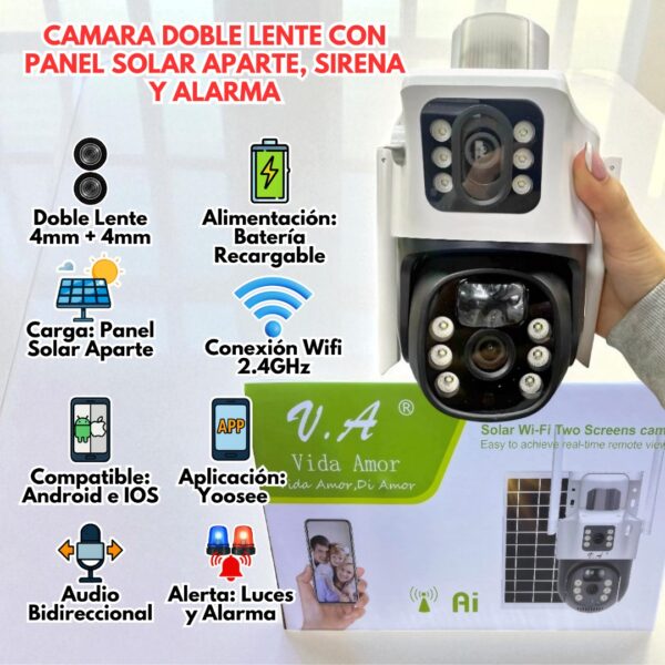 CAMARA DOBLE LENTE CON PANEL SOLAR - Imagen 3