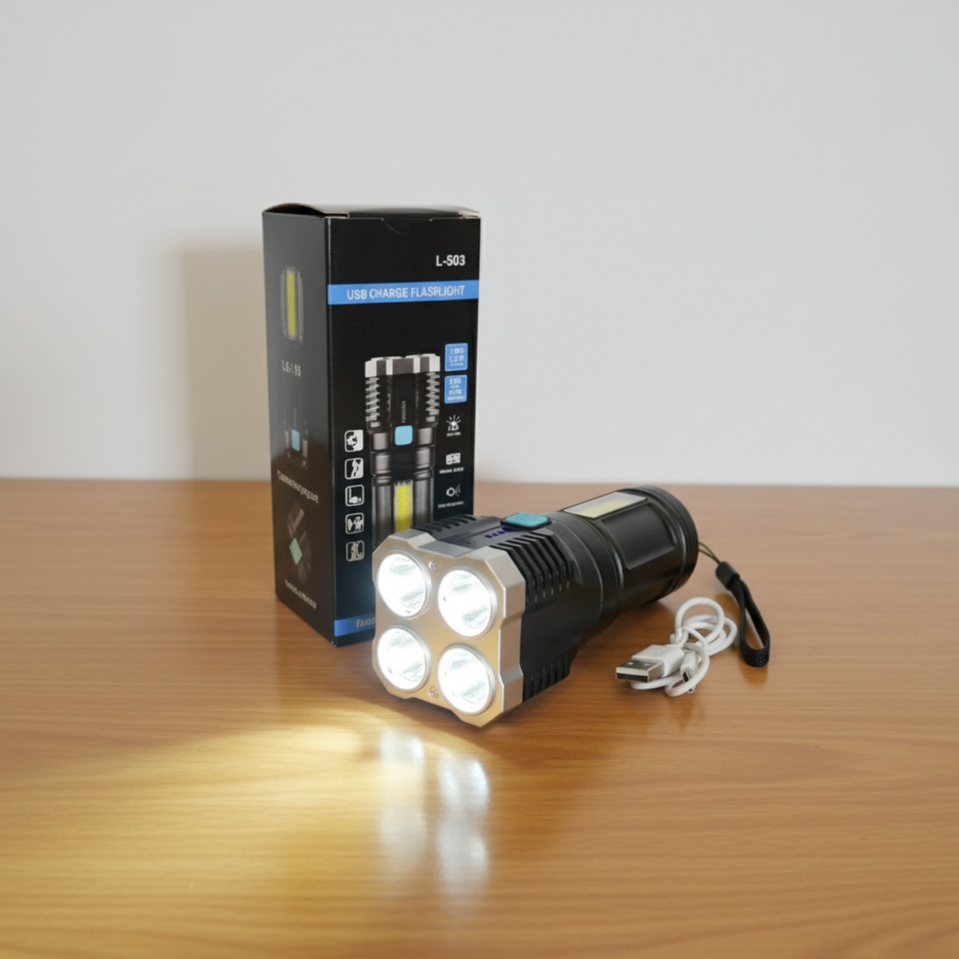 LINTERNA TACTICA 4 LED + LUZ LATERAL COB RECARGABLE L-S03