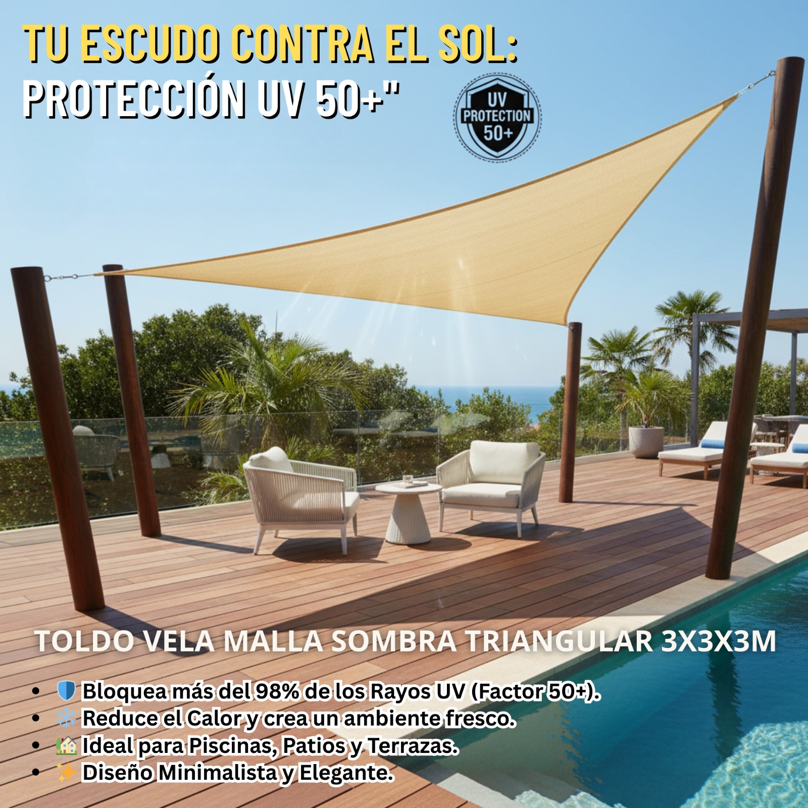 TOLDO VELA MALLA TRIANGULAR 3X3X3
