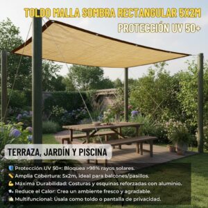 TOLDO VELA MALLA RECTANGULAR 5X2