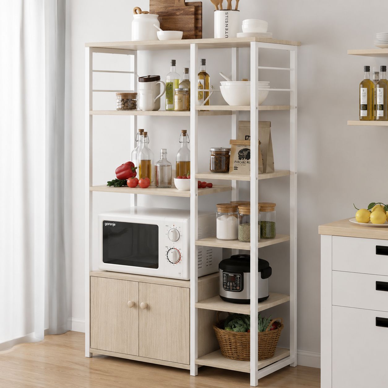 Mueble Organizador De Cocina Porta Microondas Con Gabinete Y Repisas