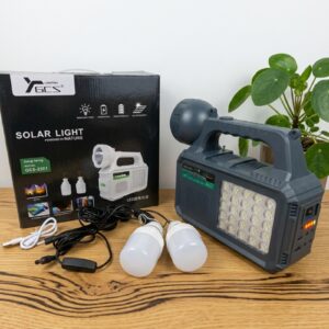 KIT DE EMERGENCIA SOLAR + PARLANTE + 2 AMPOLLETAS